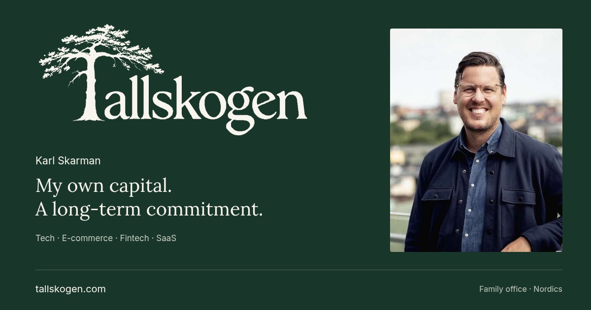 Tallskogen logo, Karl Skarman and investment focus